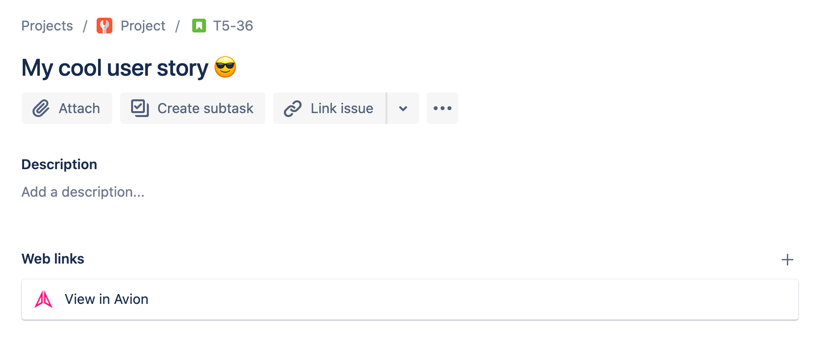 Notice the "View in Avion" link on the Jira issue