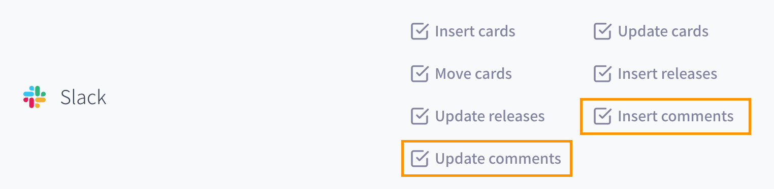 Enable or disable comment notifications from the Slack configuration screen