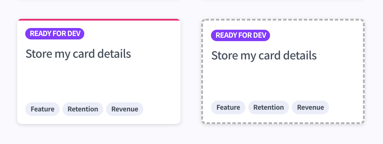 It's easy to spot which cards are aliases from the dashed outline