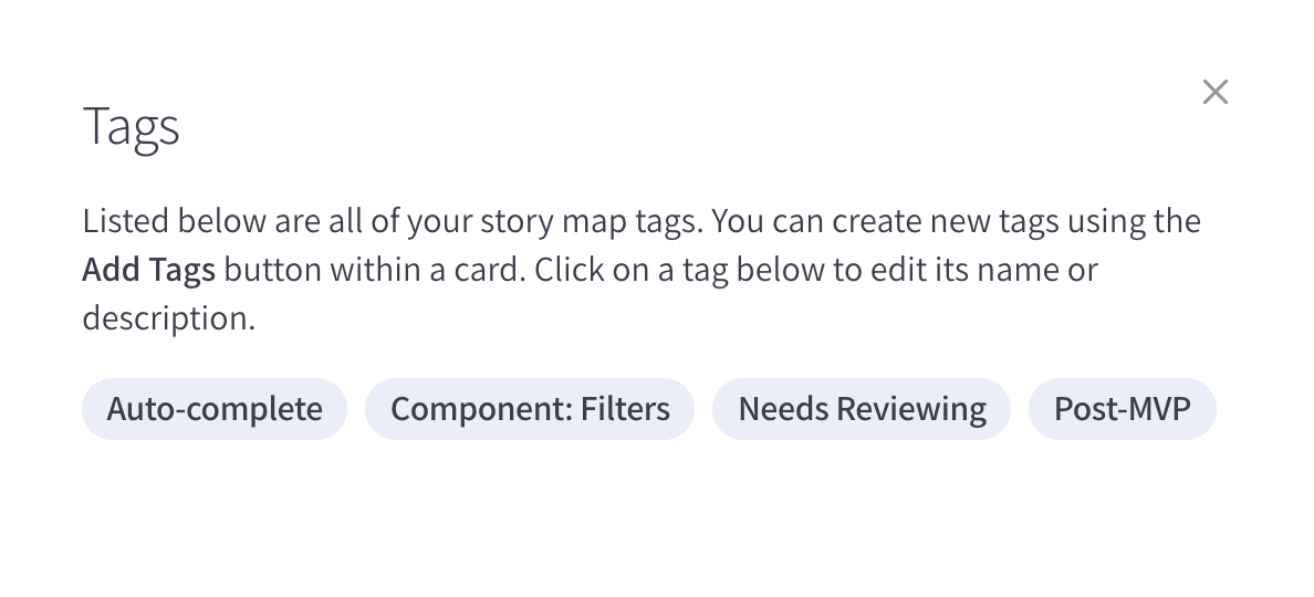 Managing tags at a story map level