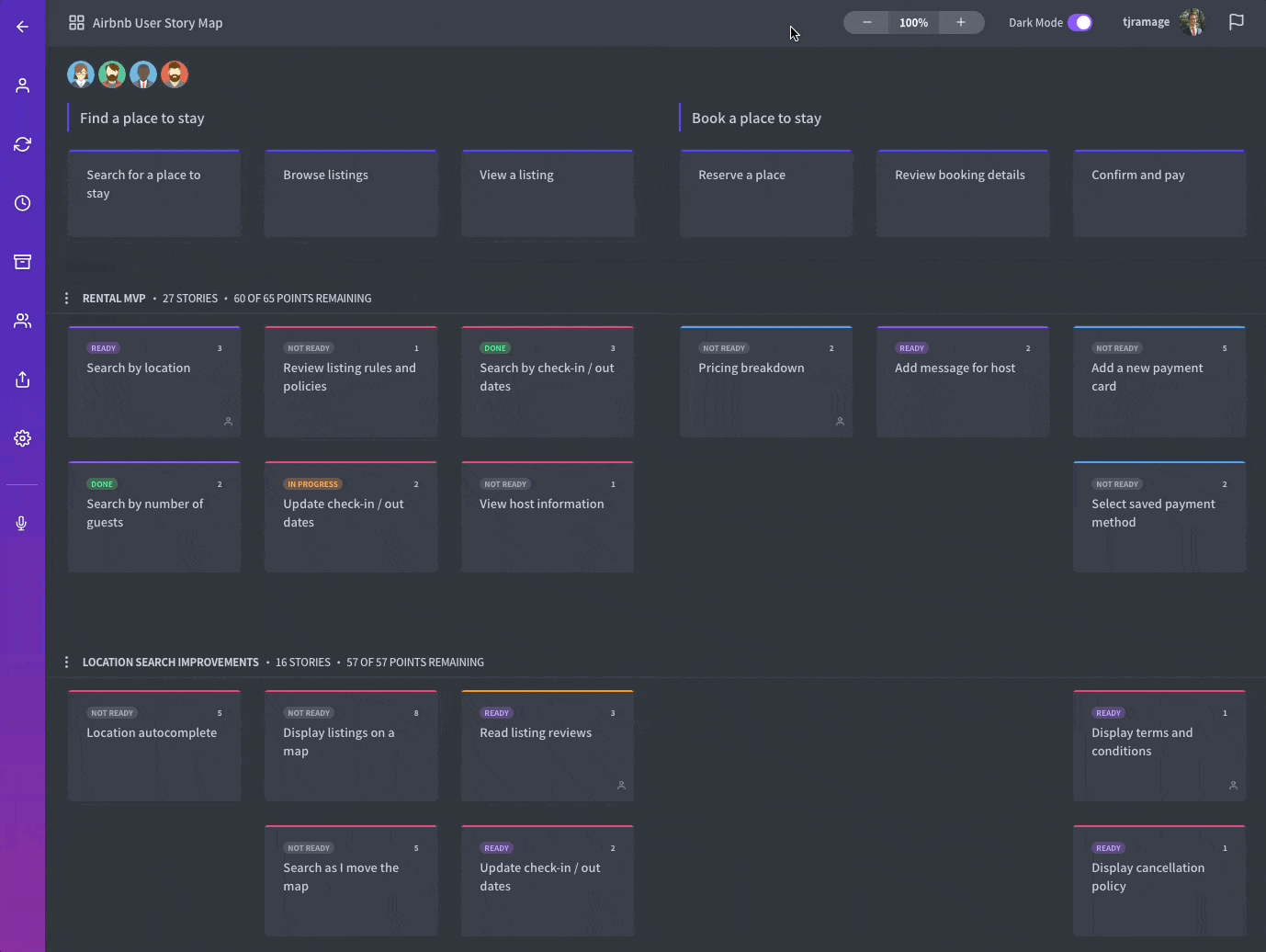 Zooming in / out of a user story map in Avion