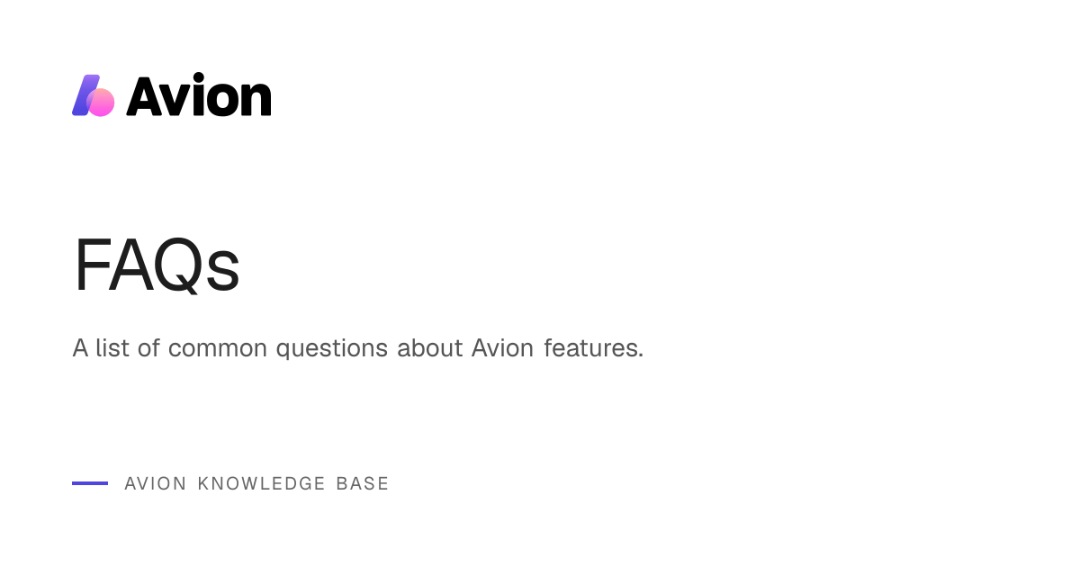 FAQs | Avion Knowledge Base