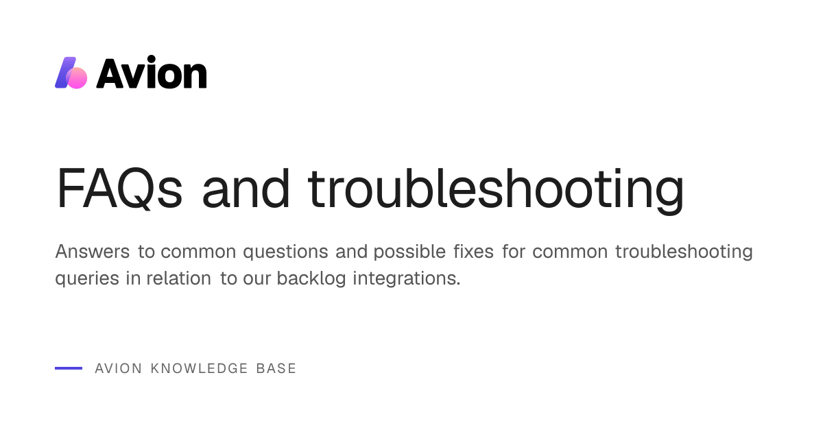FAQs and troubleshooting | Avion Knowledge Base