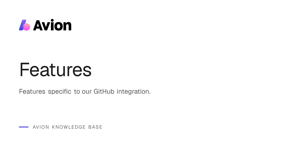 Features | Avion Knowledge Base