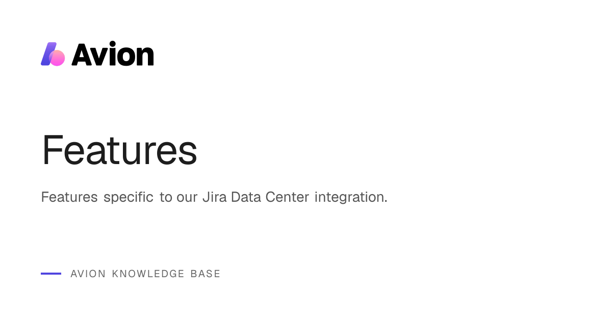 Features | Avion Knowledge Base