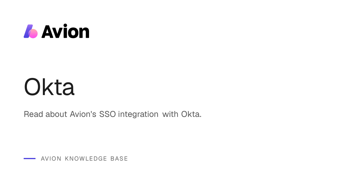 Okta | Avion Knowledge Base