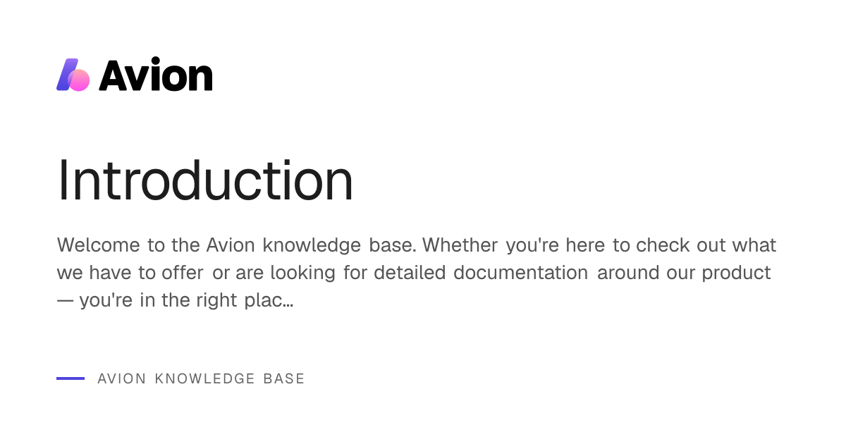 Introduction | Avion Knowledge Base